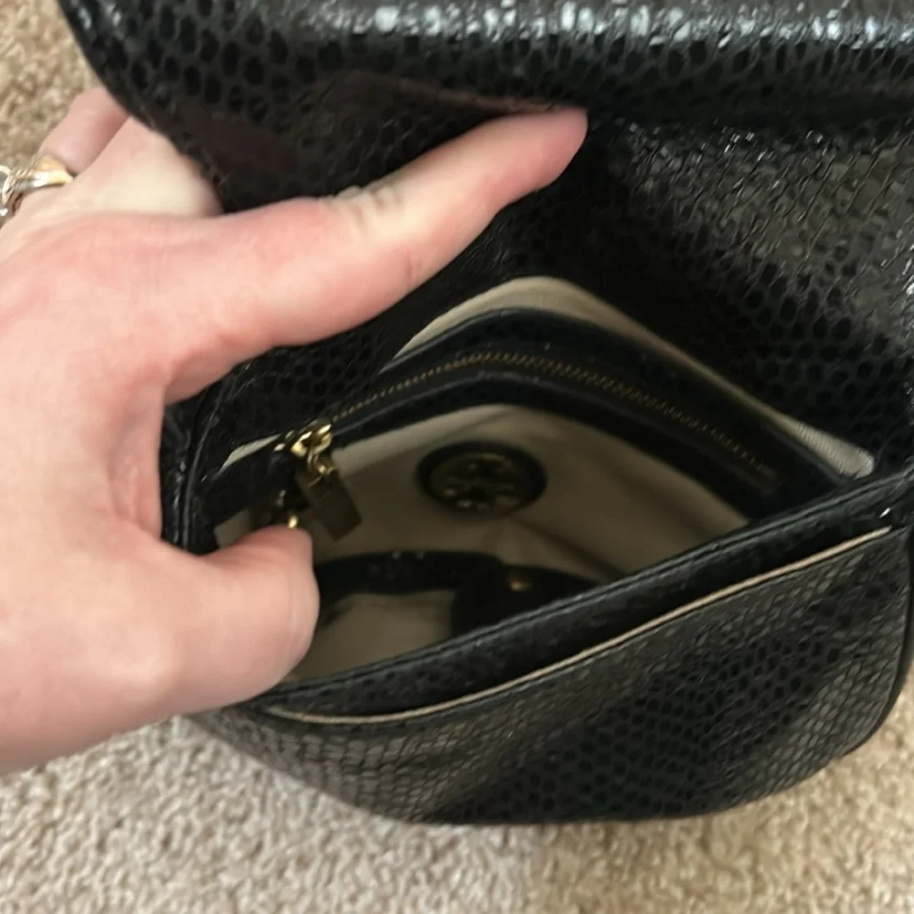 Tory Burch Snakeskin Crossbody - Black